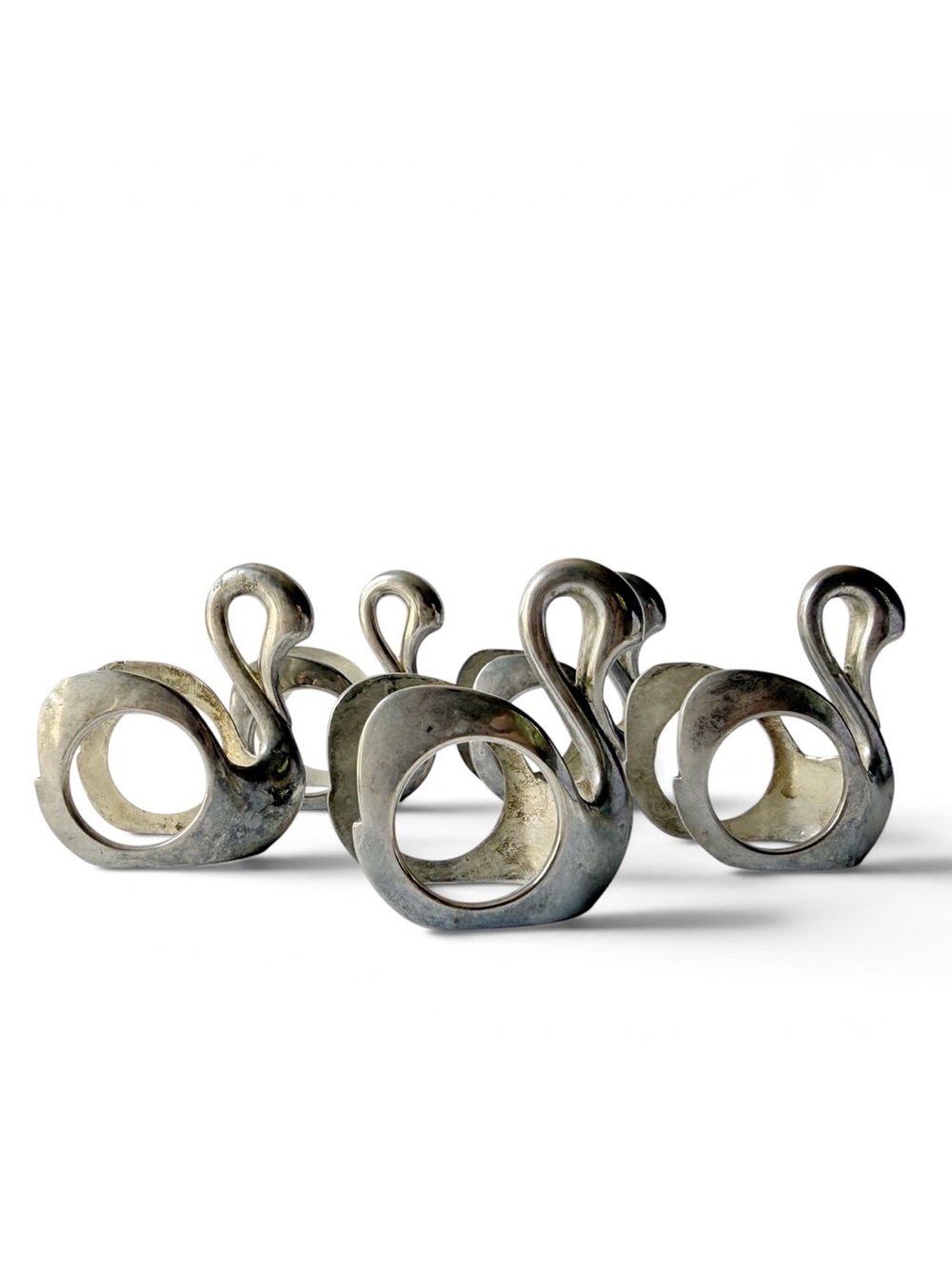 Vintage Set of 5 Silverplate Swan Birds Napkin Ring Holders